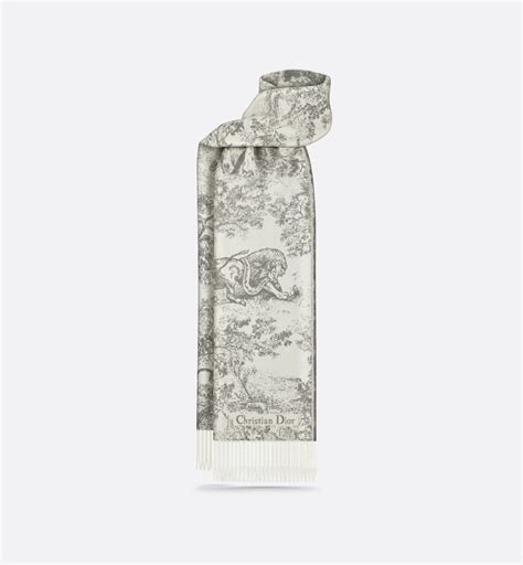 Toile de Jouy Sauvage Scarf Gray Cashmere and Wool 